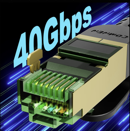 Cat8 Ethernet cable by Tech Viral To You Limited with gold-plated connectors, designed for high-speed gaming and streaming.