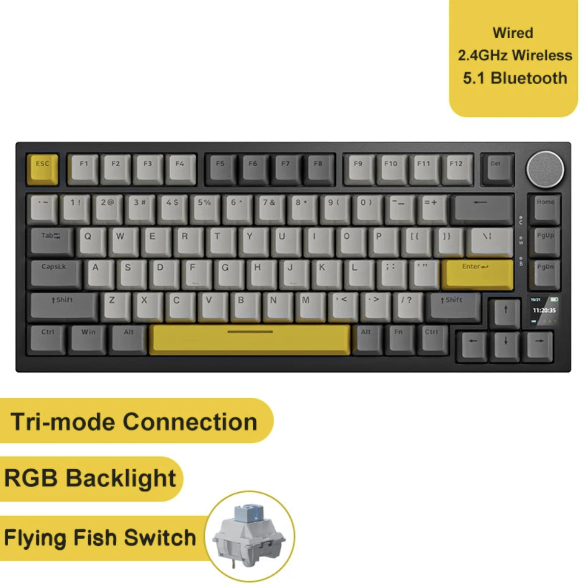 Ajazz AK820 wireless mechanical gaming keyboard with RGB backlit keys and compact design, ideal for gaming and typing.