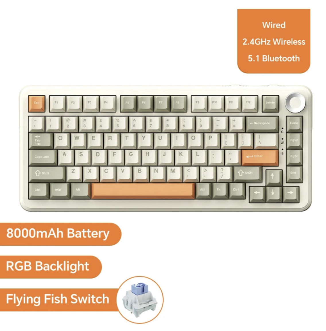 Ajazz AK820 wireless mechanical gaming keyboard with RGB backlit keys, compact design, and customizable features.