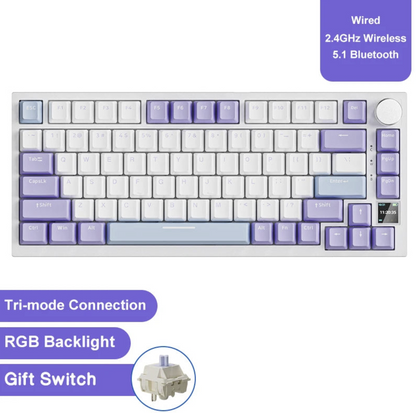 Wireless Ajazz AK820 mechanical gaming keyboard with RGB backlit keys and sleek design, ideal for gaming and typing.