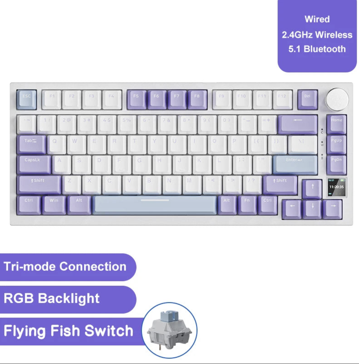 Wireless Ajazz AK820 gaming mechanical keyboard with RGB backlit keys, compact design, and high-performance switches.