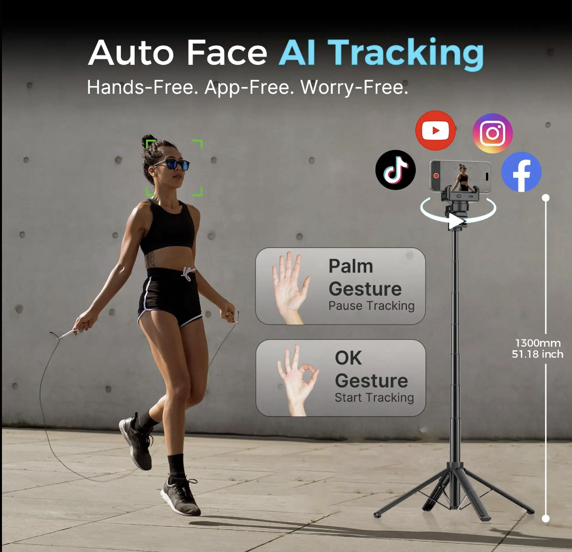 AI face tracking selfie stick with 360° gimbal from Tech Viral To You Limited, designed for stable, hands-free selfies and videos.