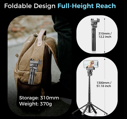 AI face tracking selfie stick with 360° gimbal from Tech Viral To You Limited, designed for stable, hands-free selfies and videos.