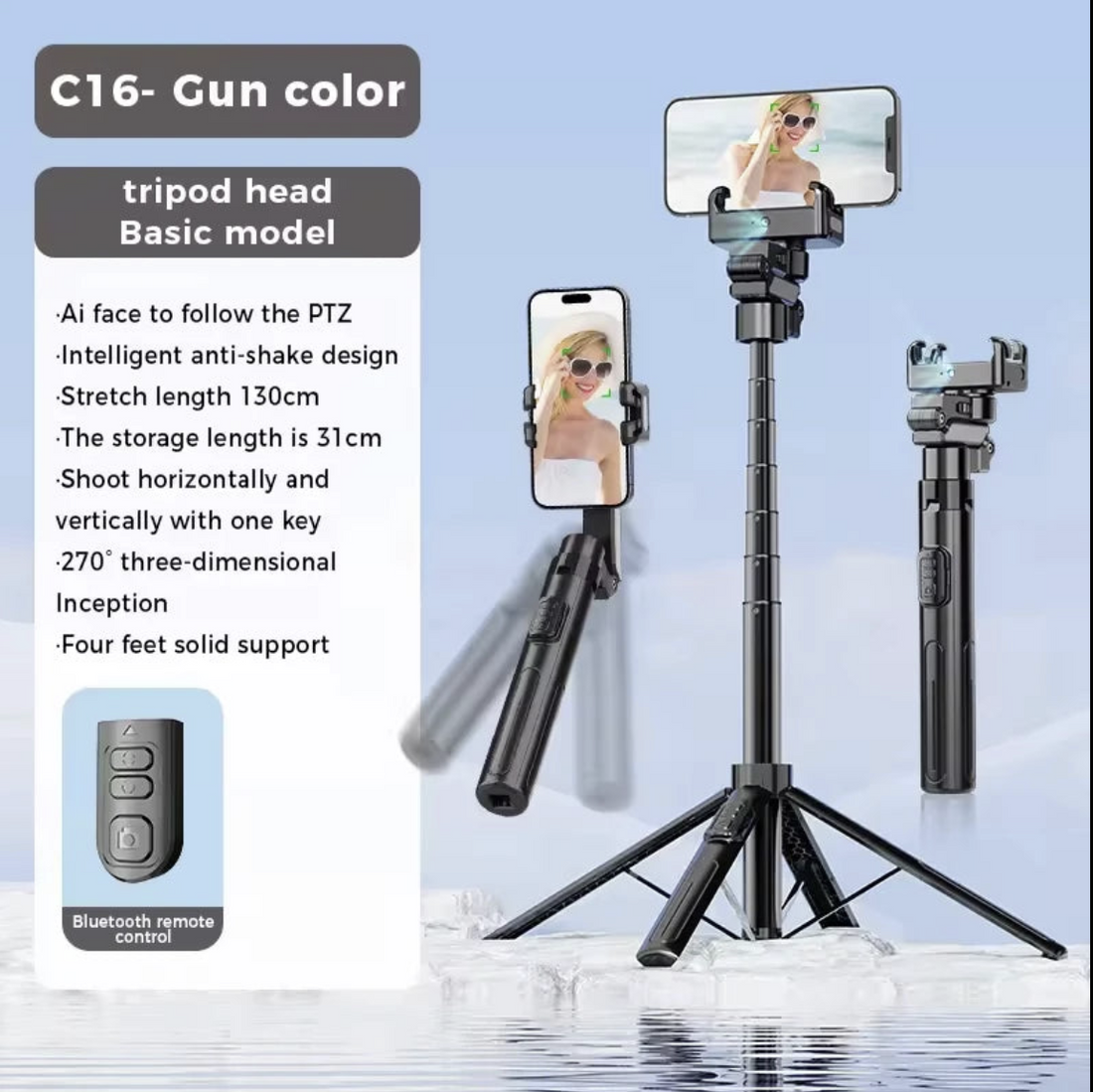 AI face tracking selfie stick with 360° gimbal for stable selfies and videos, by Tech Viral To You Limited.