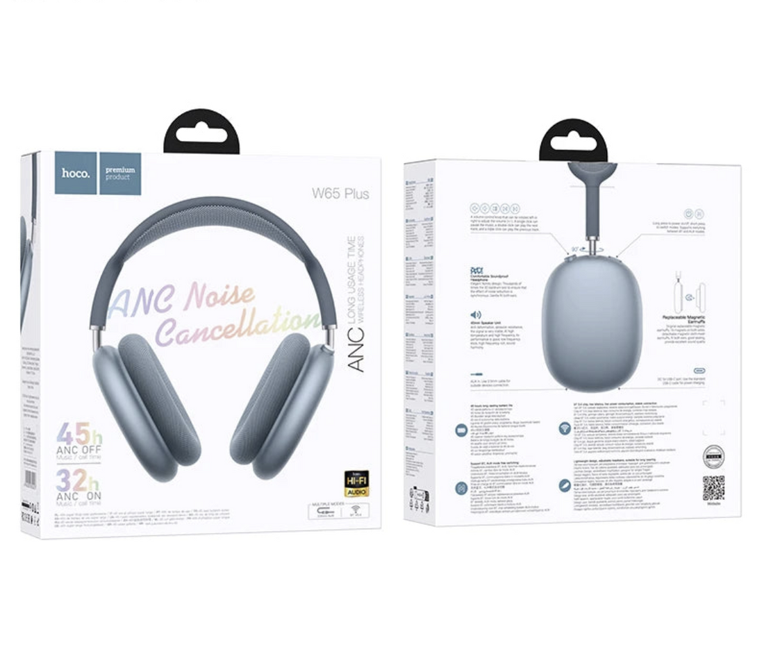 Tech Viral To You Limited HOCO W65 ANC over-ear wireless headphones with Hi-Fi sound, shown in a sleek black design.