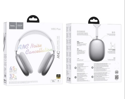 Hoco W65 ANC over-ear wireless headphones with Hi-Fi sound, black design, and built-in noise-canceling technology.