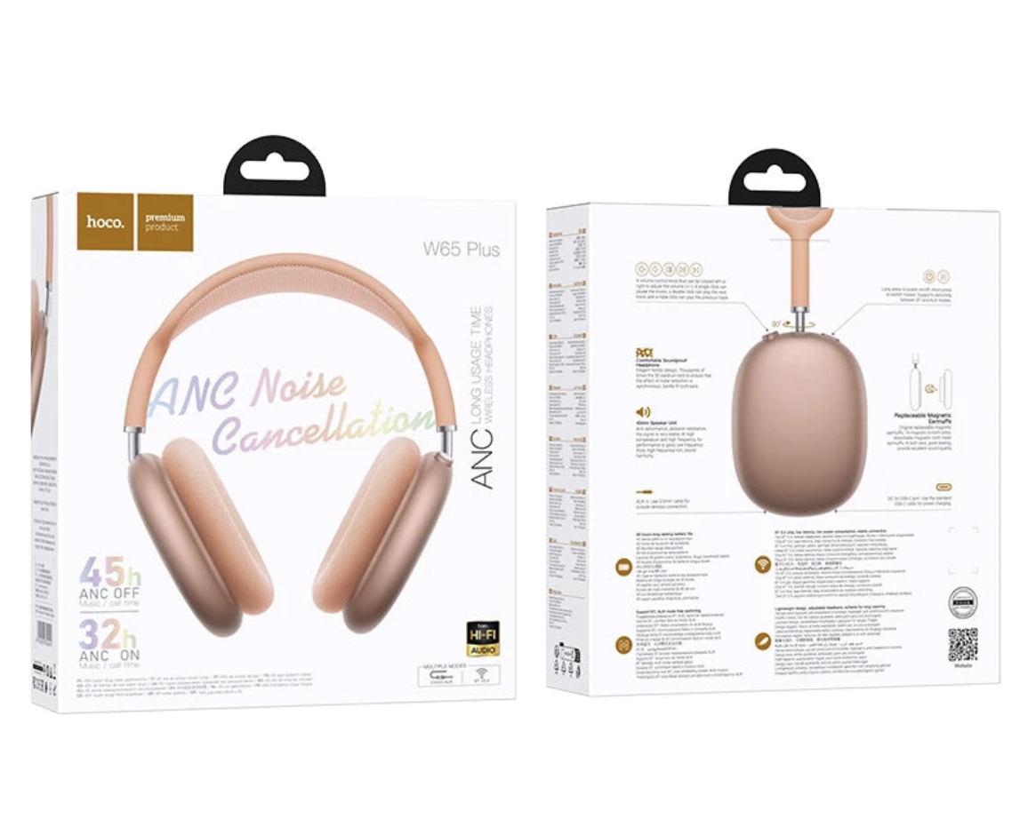 Tech Viral To You Limited HOCO W65 ANC over-ear wireless headphones with Hi-Fi sound, shown in a sleek black design.