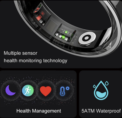 Tech Viral To You Limited COLMI R09 smart ring displaying health, sleep, and body temperature monitoring features.