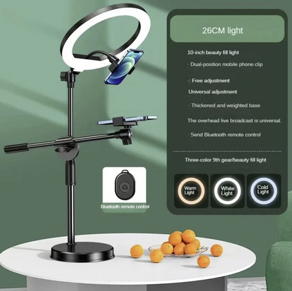 Tech Viral To You Limited 360° overhead phone stand ring light for desktop live and flat-lay shooting, adjustable and versatile.