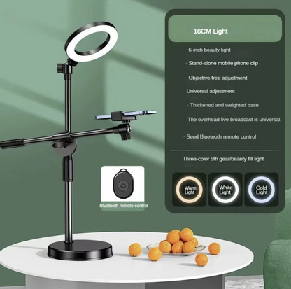 Tech Viral To You Limited 360° overhead phone stand ring light for desktop live and flat-lay shooting, adjustable and easy to use.