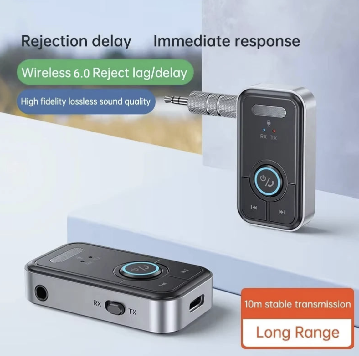 Wireless Bluetooth 6.0 adapter for car AUX speakers, Tech Viral To You Limited, connects devices wirelessly for audio streaming.