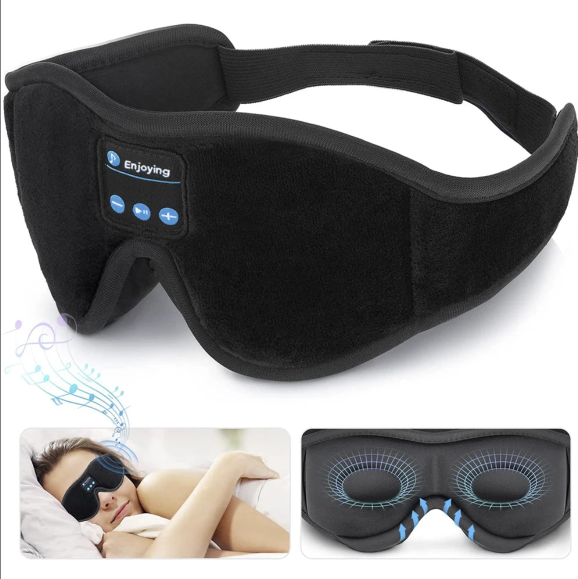Hiveseen Bluetooth sleep mask with built-in headphones, 3D eye mask design, and music playback for comfortable relaxation