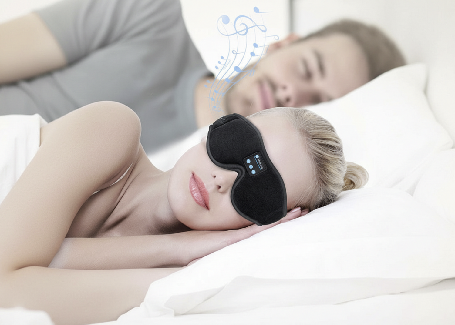 Hiveseen Bluetooth sleep mask headphones with 3D eye mask design and built-in music speakers for comfortable sleep and relaxation.