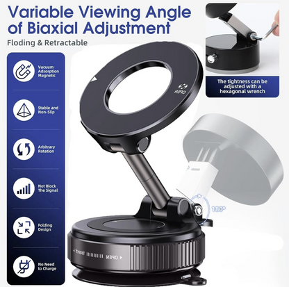 MagSafe car phone mount with 360° magnetic suction holder, compatible with smartphones for secure hands-free use.