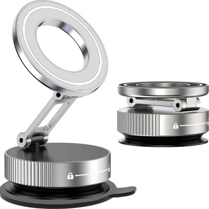 MagSafe car phone mount with 360° magnetic suction holder, compatible with smartphones for secure hands-free use.
