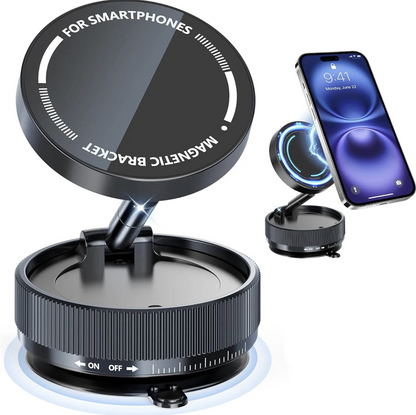 MagSafe car phone mount with 360° magnetic suction holder, compatible with smartphones and designed for secure vehicle mounting.