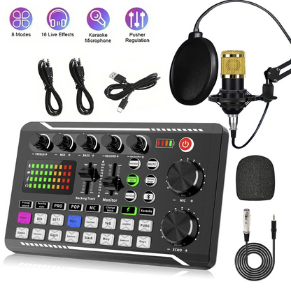 Tech Viral To You Limited podcast live bundle with microphone, sound card, and broadcast equipment for high-quality audio recording.