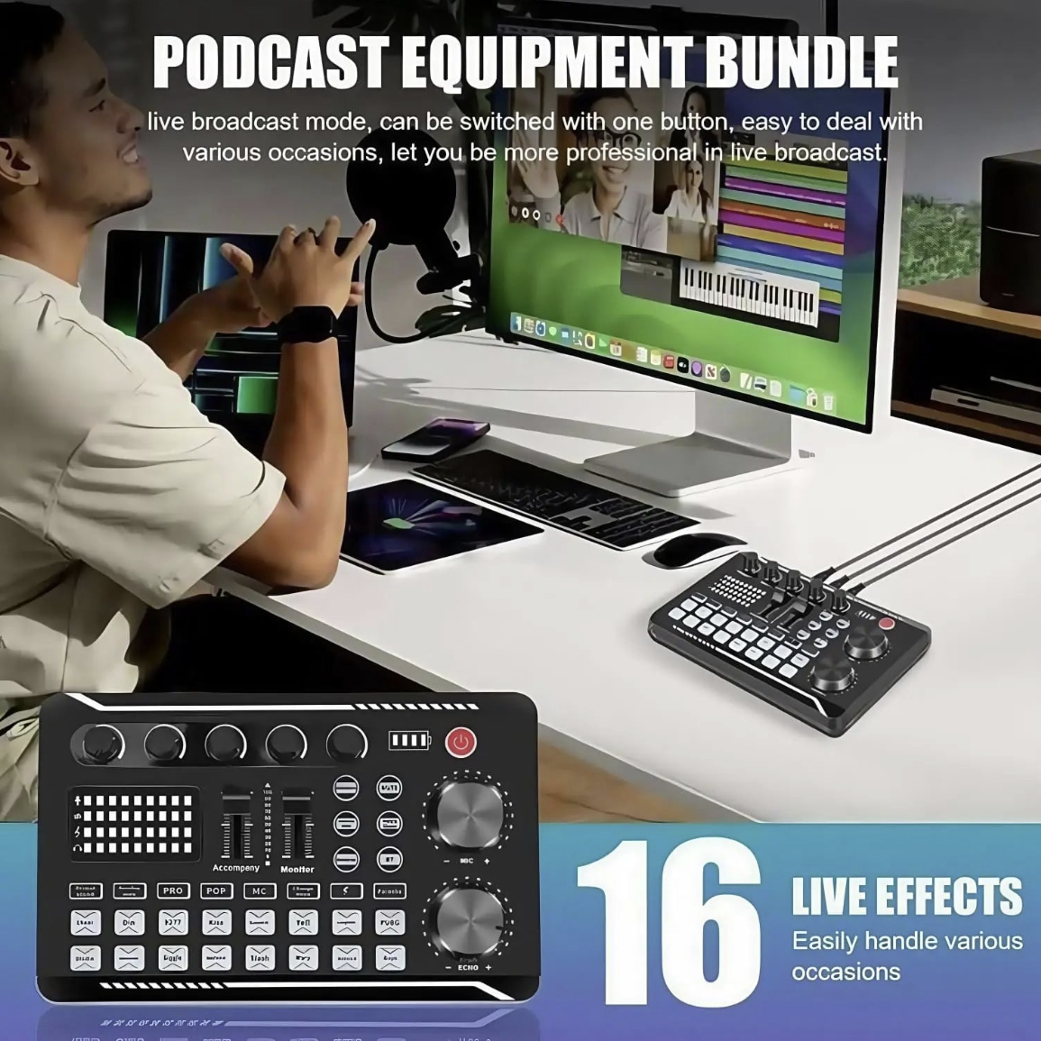 Tech Viral To You Limited podcast live bundle with microphone, sound card, and broadcast equipment for professional audio recording