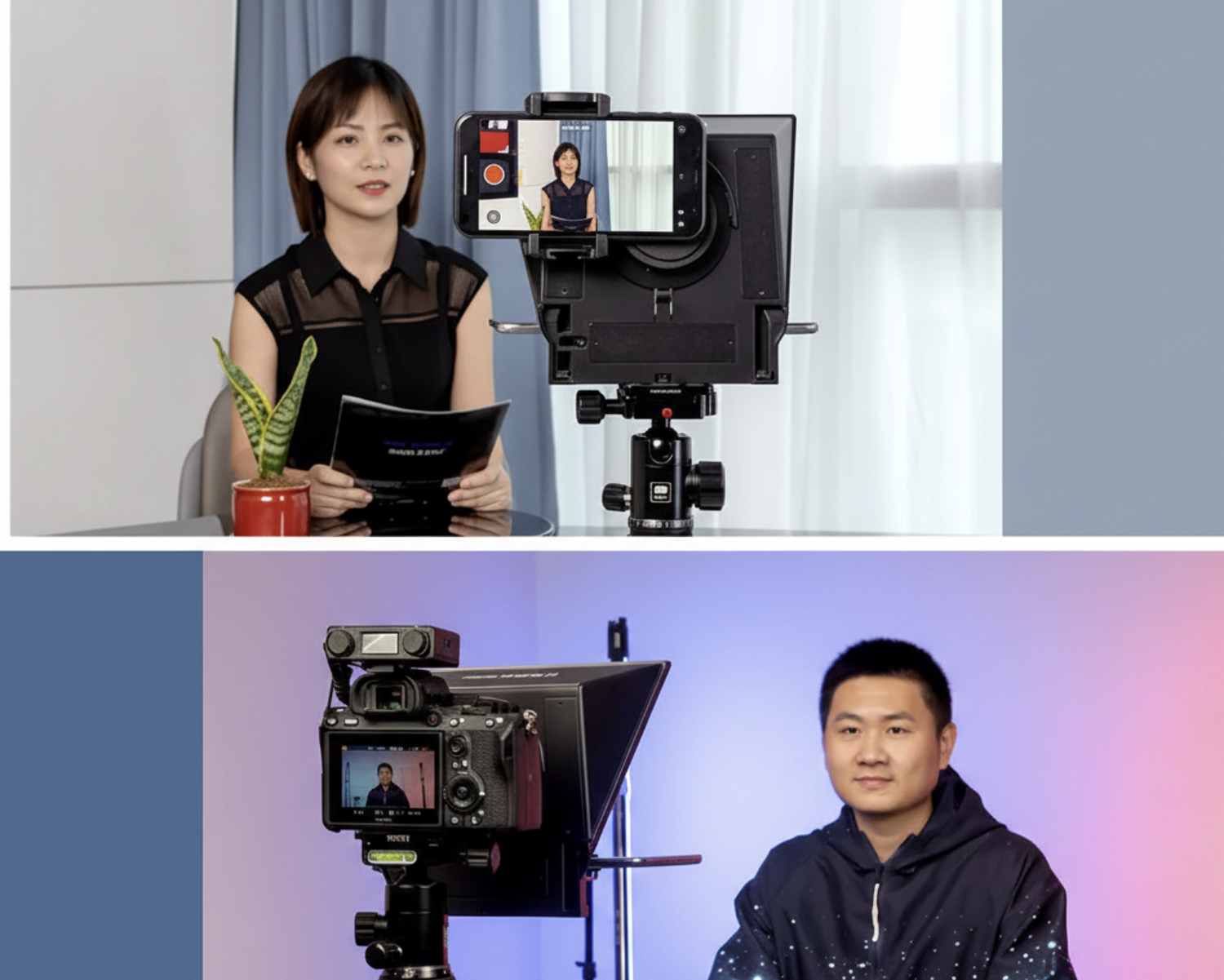 Feelworld TP2A Mini Teleprompter with 8-inch screen, portable phone and tablet camera accessory for smooth speech delivery