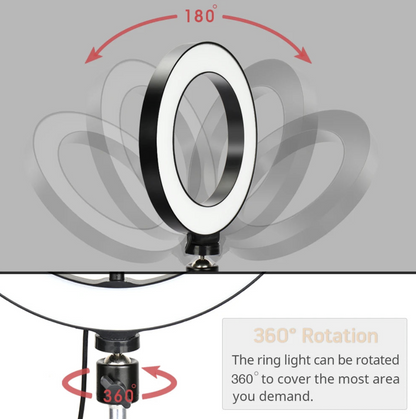 Tech Viral To You Limited LED ring light with tripod for selfie and photography lighting, showing the illuminated ring and adjustable stand.