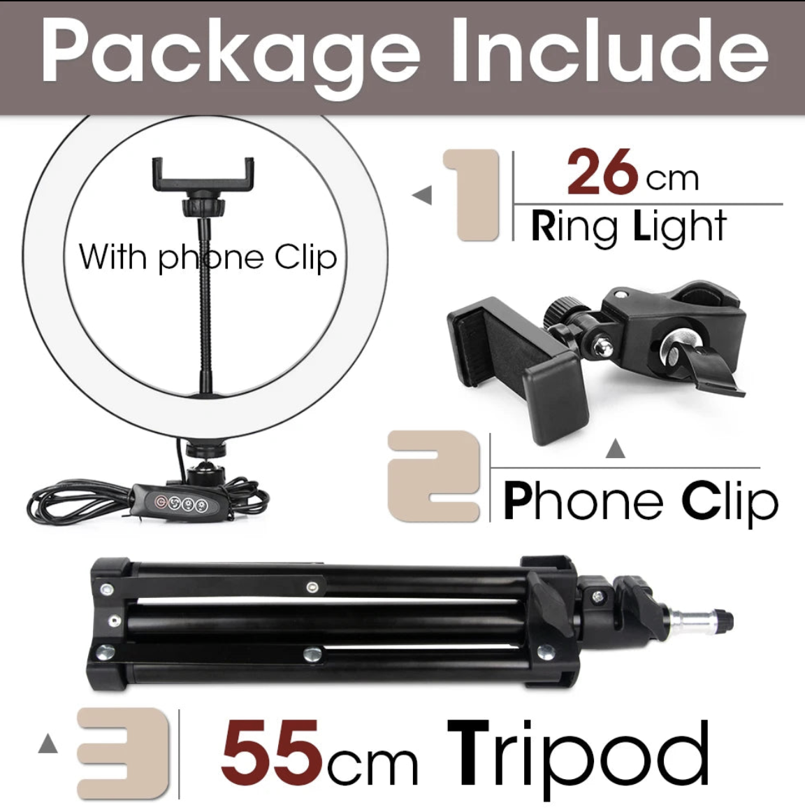 LED ring light with tripod stand for photography and selfies, providing bright, even lighting for professional-quality images.