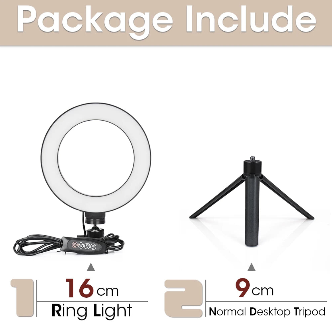 LED ring light with tripod stand for selfie and photography lighting, featuring adjustable brightness and portable design.