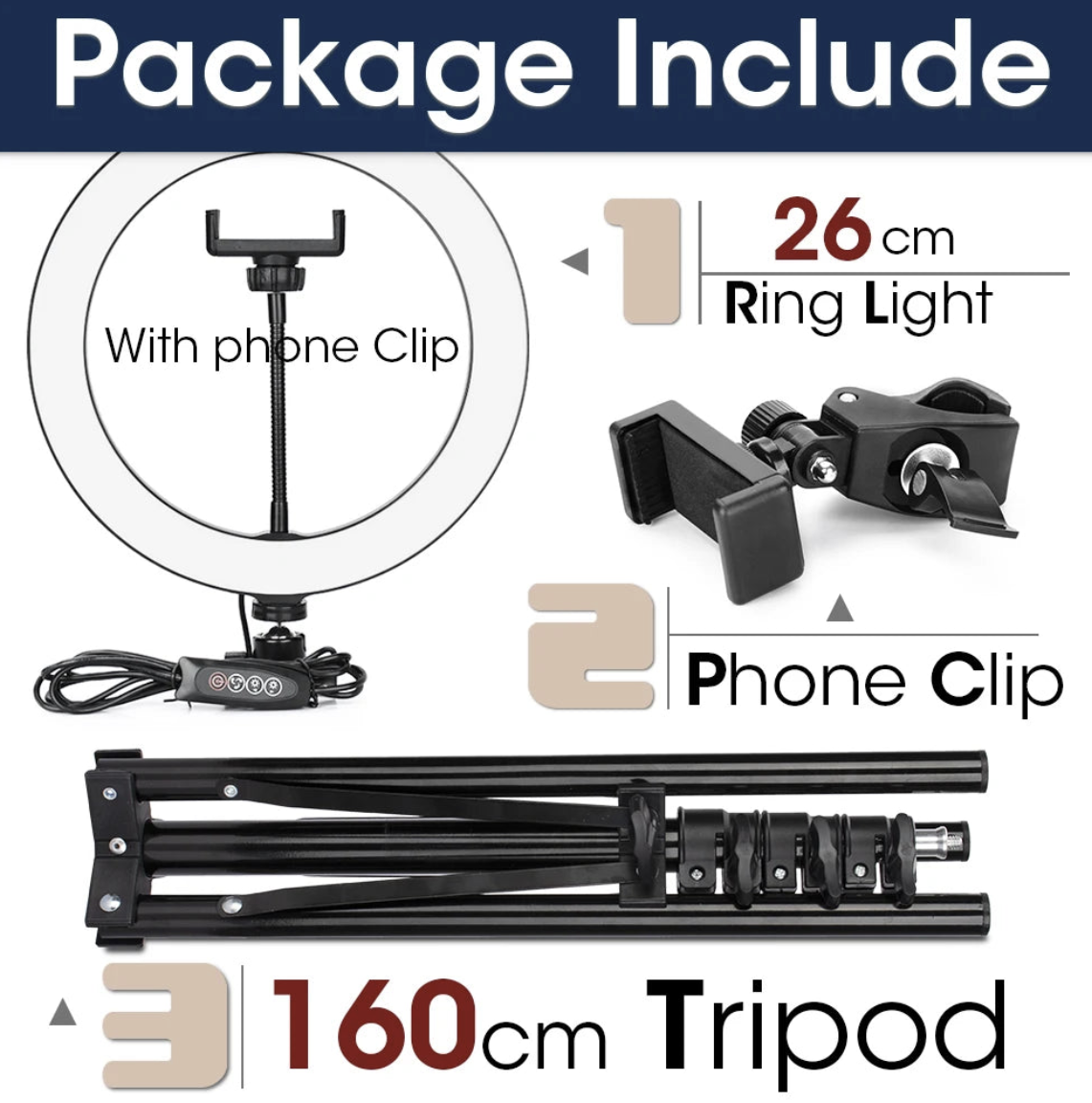 LED ring light with tripod stand for photography and selfies, featuring adjustable brightness from Tech Viral To You Limited.