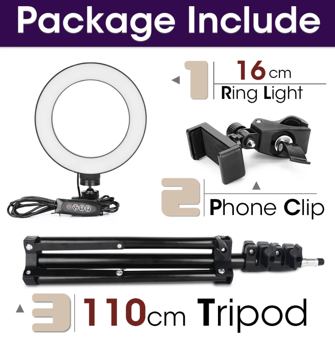 Tech Viral To You Limited LED ring light with adjustable tripod for selfie and photography lighting, showing the illuminated ring and tripod stand.