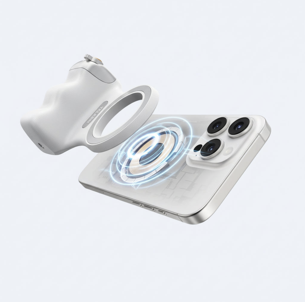 Tech Viral To You Limited TELESIN magnetic camera grip and MagSafe phone stand attached to a smartphone for stable grip and easy viewing.
