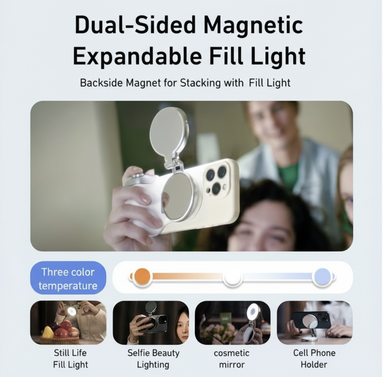 Tech Viral To You Limited TELESIN Magnetic Camera Grip and MagSafe phone stand shown on a smartphone in use.