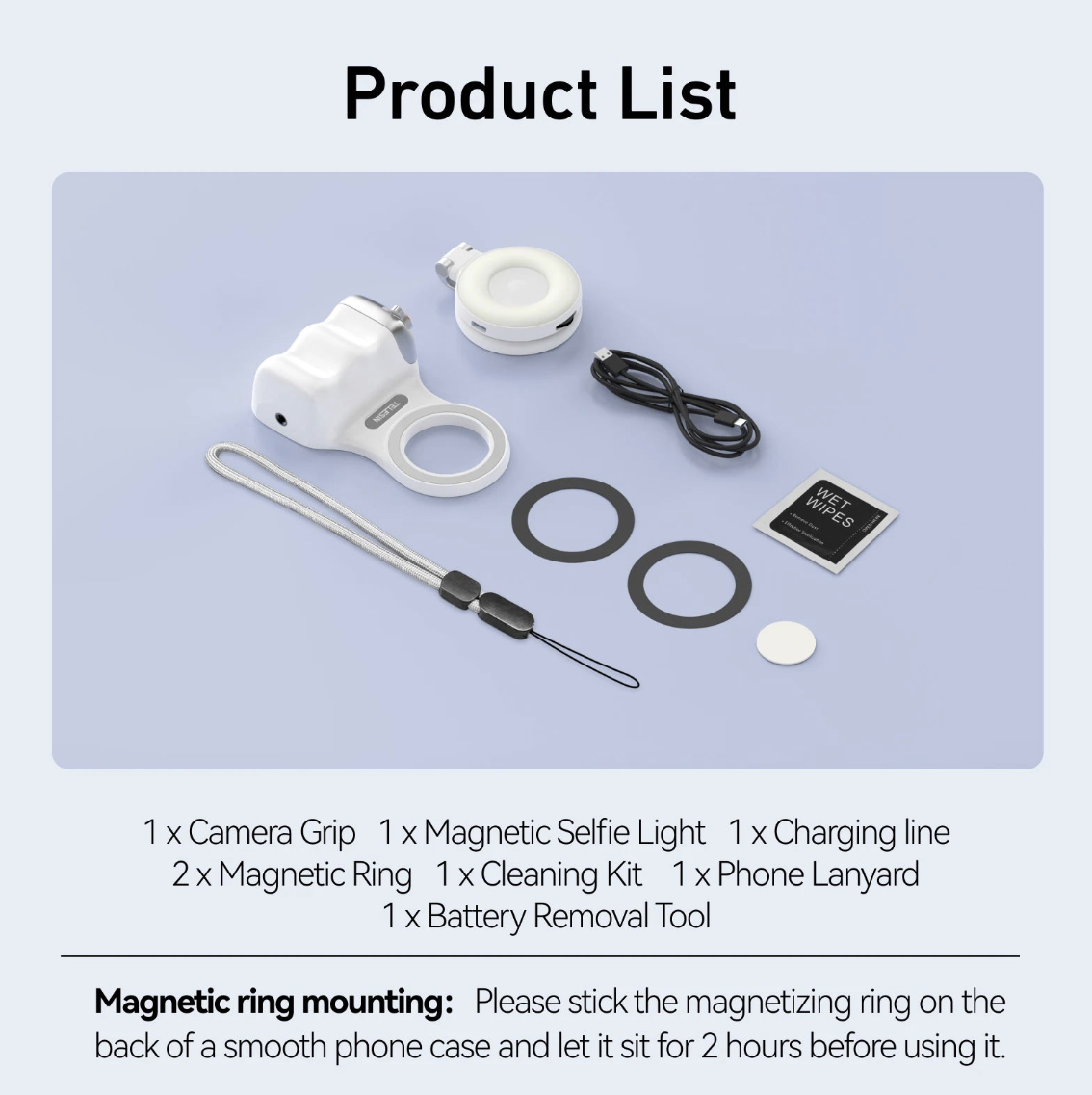 Magnetic camera grip and MagSafe phone stand by Tech Viral To You Limited, showing the sleek electronic device with magnetic attachment features.