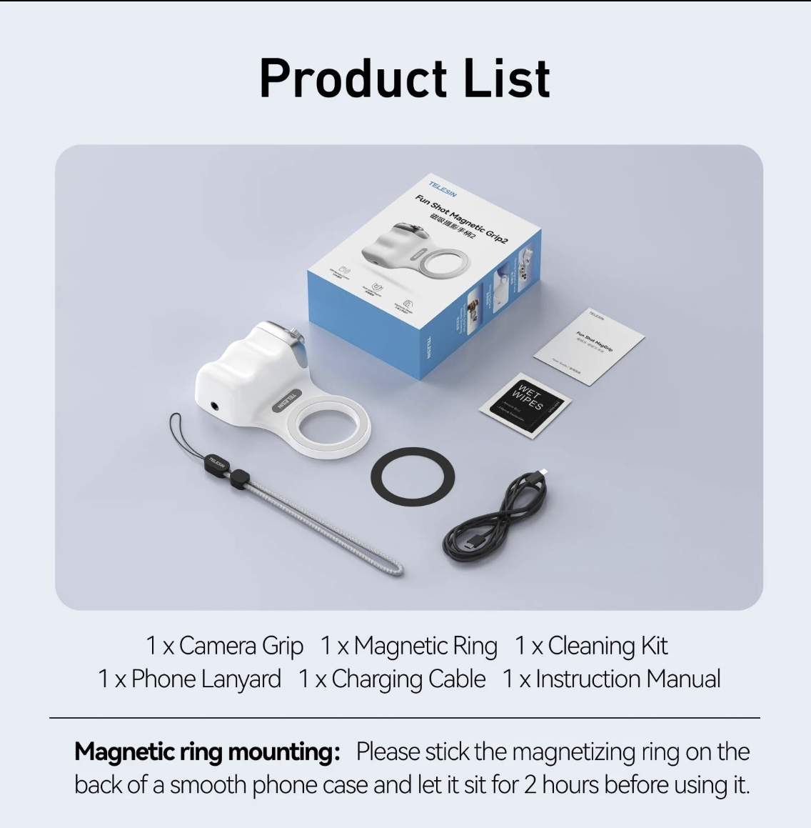 Tech Viral To You Limited TELESIN Magnetic Camera Grip and MagSafe Phone Stand holding a smartphone for photography and stability.