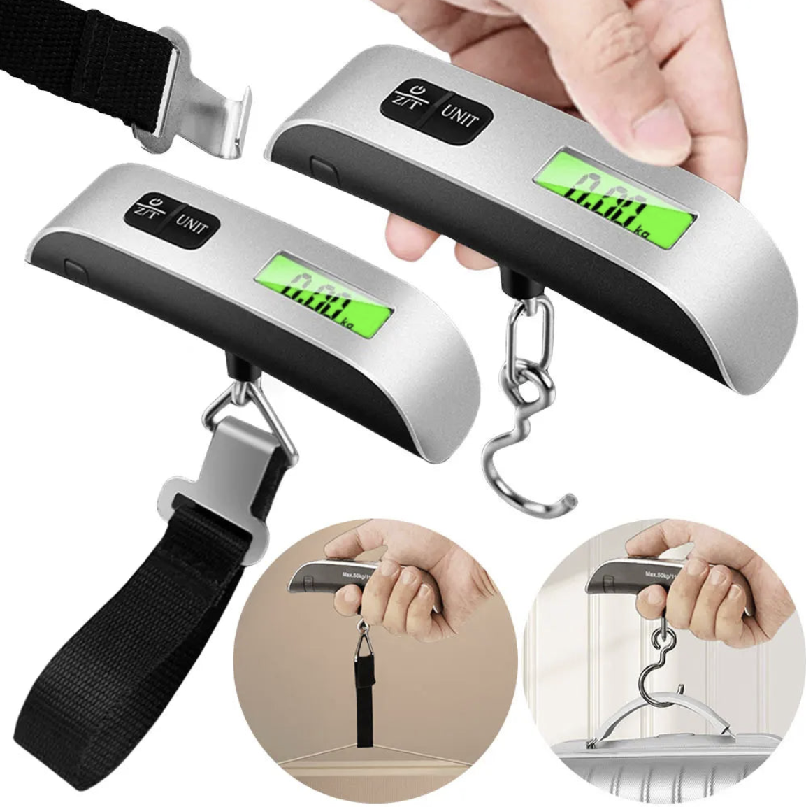 Digital luggage scale with LCD display from Tech Viral To You Limited, showing weight measurement up to 110 pounds for travel.