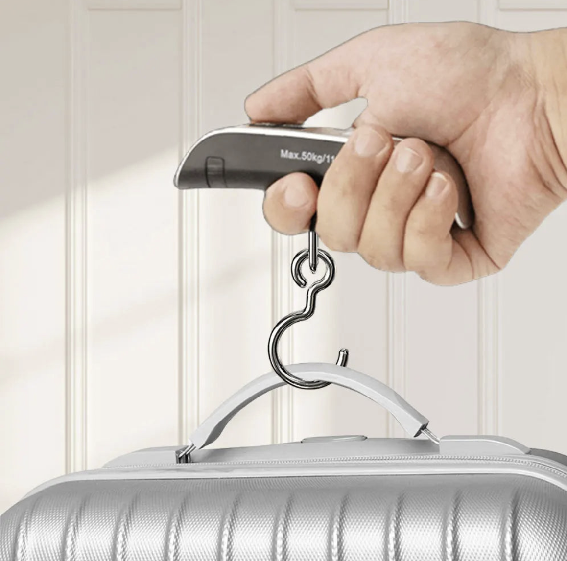 Digital luggage scale by Tech Viral To You Limited showing an LCD display with a 110lb weight capacity for travel baggage weighing.
