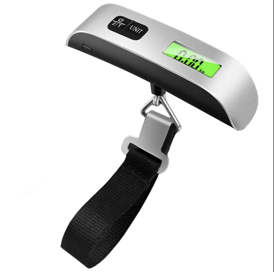 Digital luggage scale by Tech Viral To You Limited showing 110lb capacity on LCD display, used for measuring travel luggage weight