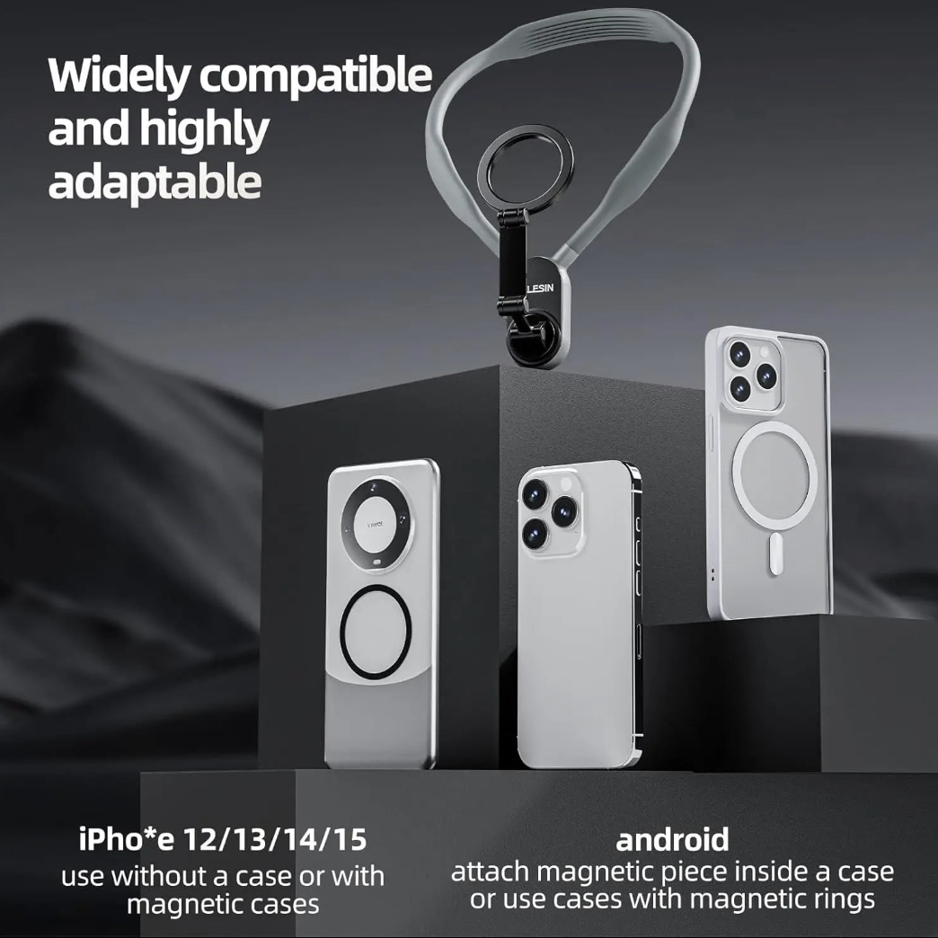Magnetic neck phone mount by Tech Viral To You Limited, hands-free selfie holder for convenient POV smartphone videos and photos.