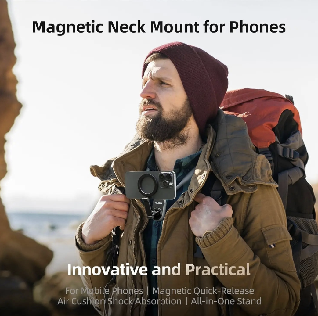 Magnetic neck phone mount by Tech Viral To You Limited, hands-free selfie holder with flexible design for easy phone access.