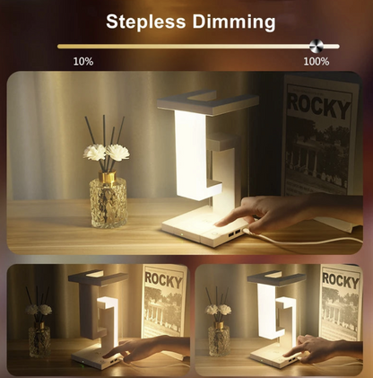 Levitating desk lamp with 10W wireless charger from OT Lifestyle Store, featuring a modern floating light design.