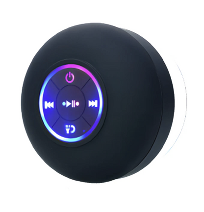 Fomscvka waterproof Bluetooth speaker with LED lights and suction cup, designed for outdoor use, IPX4 water resistance.