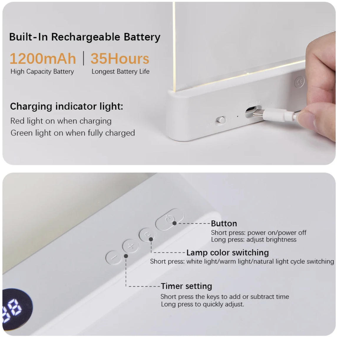 LED book light and night light 2-in-1 by Heart City Lingerie Store, rechargeable USB lighting device with adjustable brightness.