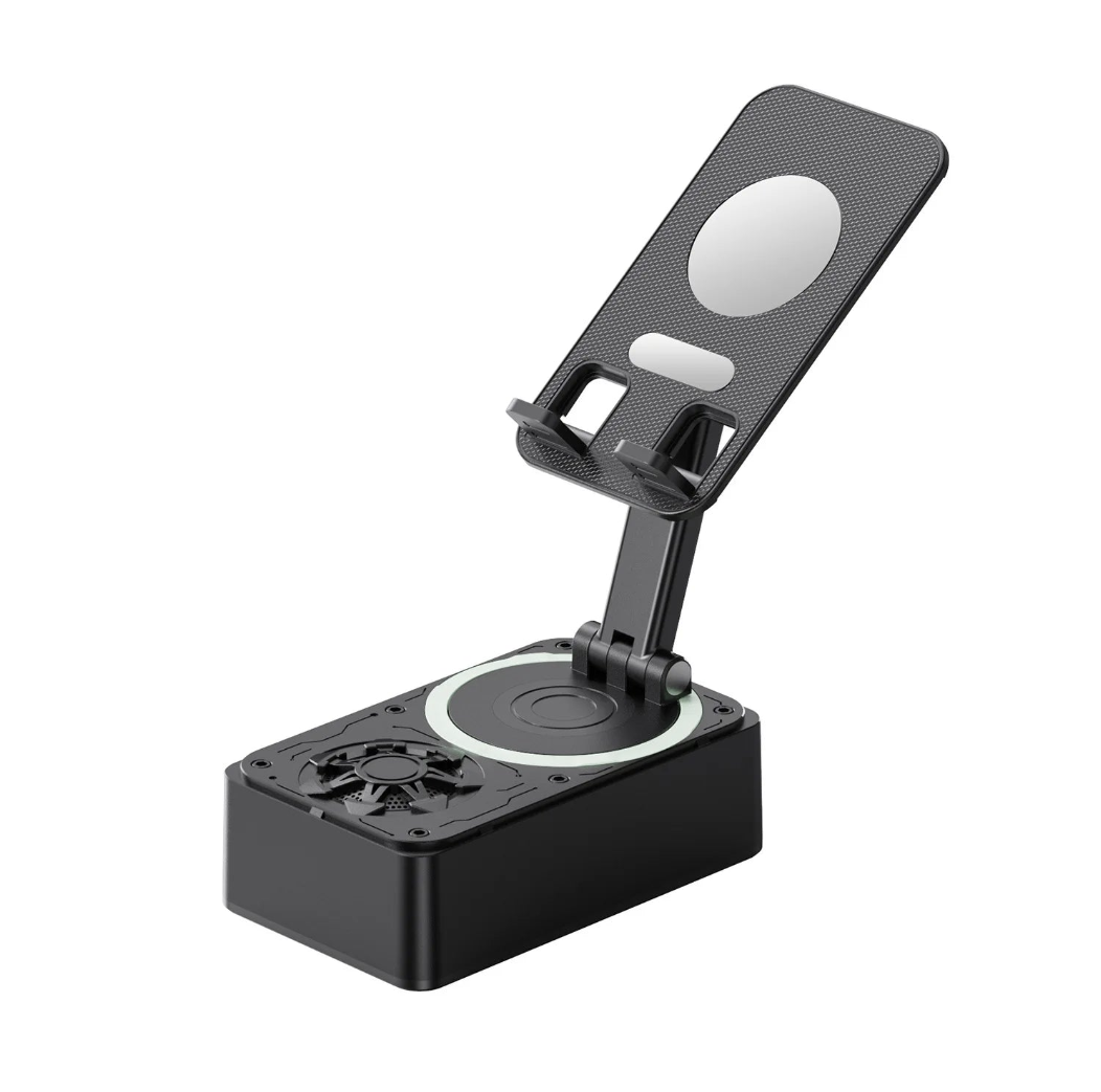 Vicky Xiao 3C Store 3-in-1 Bluetooth speaker with phone stand and power bank, featuring a sleek design and portable setup.