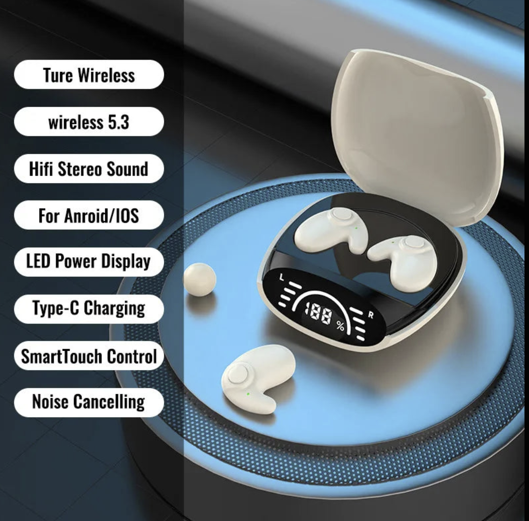 Wireless Bluetooth 5.3 sleep earbuds from Vicky Xiao 3C Store, featuring invisible design and noise reduction for comfortable listening.