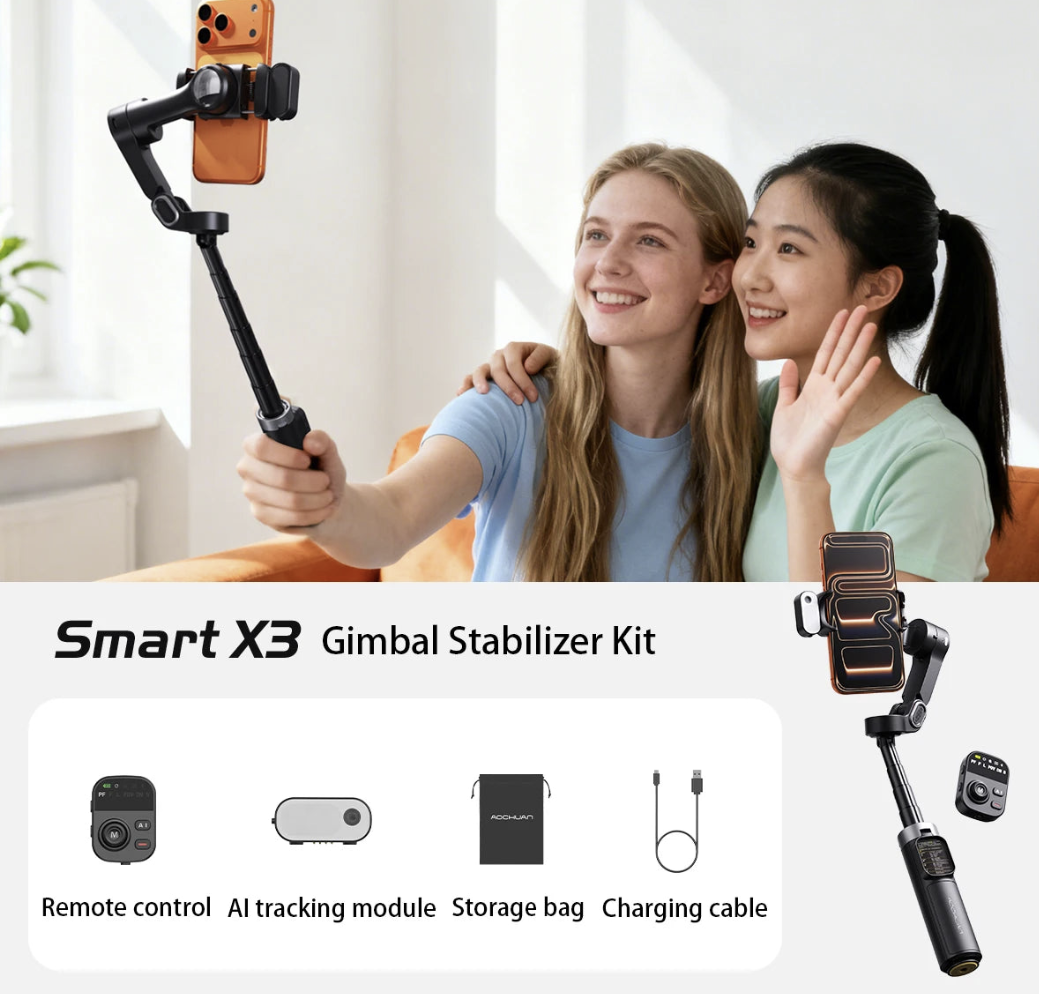 AOCHUAN Smart X3 Gimbal Stabilizer for cameras, foldable 3-axis handheld stabilizer by Tech Viral To You Limited.
