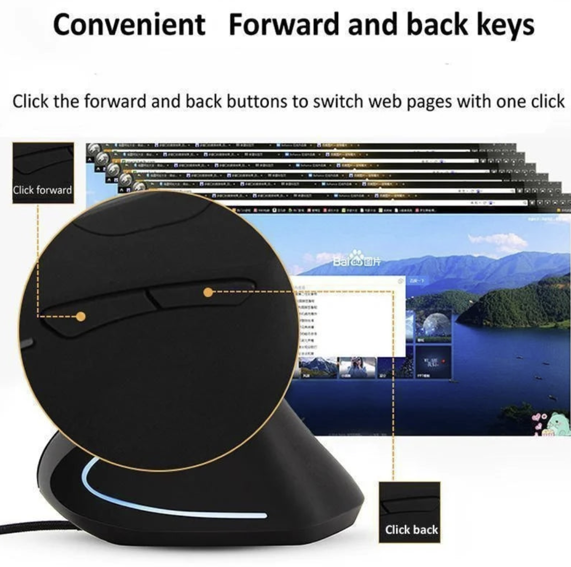 Wired vertical ergonomic mouse with RGB LED lighting designed for right-handed use, by Tech Viral To You Limited.