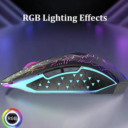 Wireless RGB mouse by Tech Viral To You Limited featuring Bluetooth 5.2 and 2.4G connectivity, with silent click buttons.