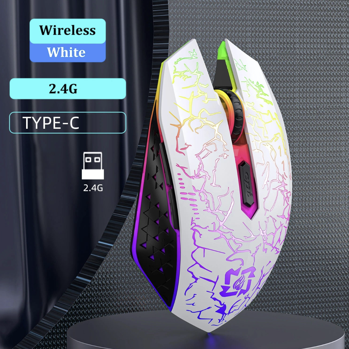 Wireless RGB mouse by Tech Viral To You Limited with silent buttons, Bluetooth 5.2 and 2.4G connectivity, and customizable lighting.