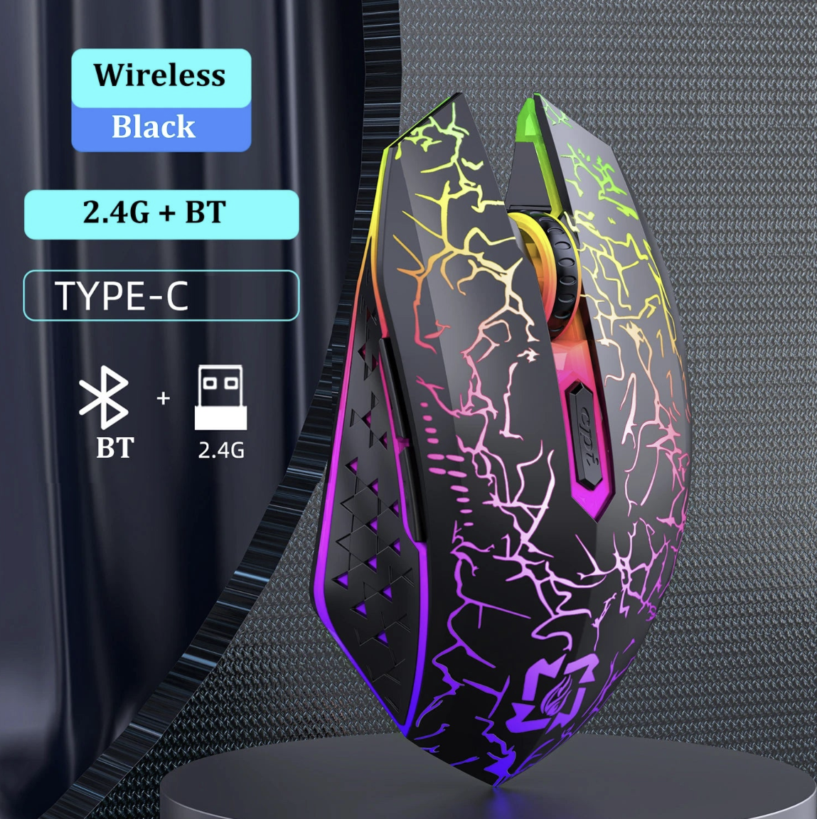 Wireless Tech Viral To You Limited RGB Silent Bluetooth 5.2 and 2.4G mouse with ergonomic design and customizable lighting.