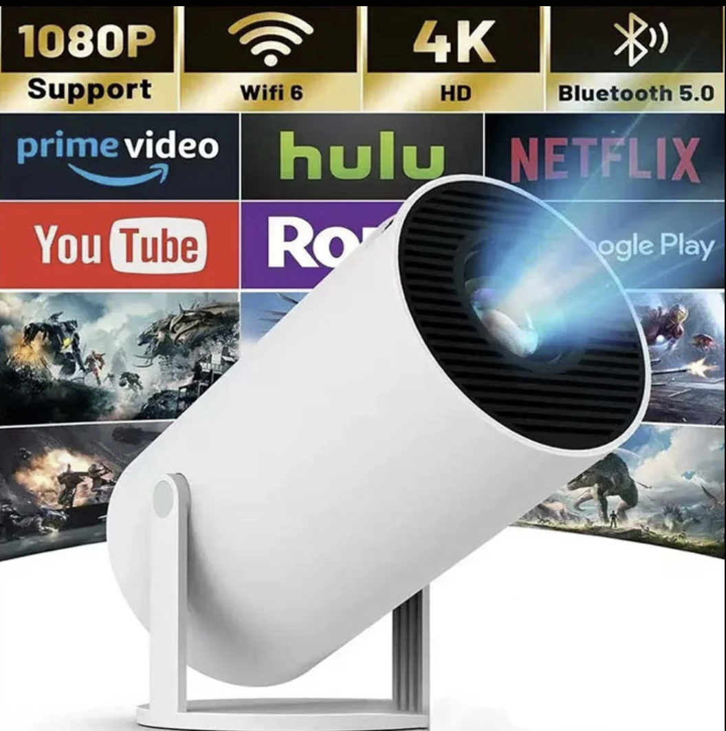 Portable 4K Mini Projector by Tech Viral To You Limited with Android 11, displaying a high-resolution image on a screen.