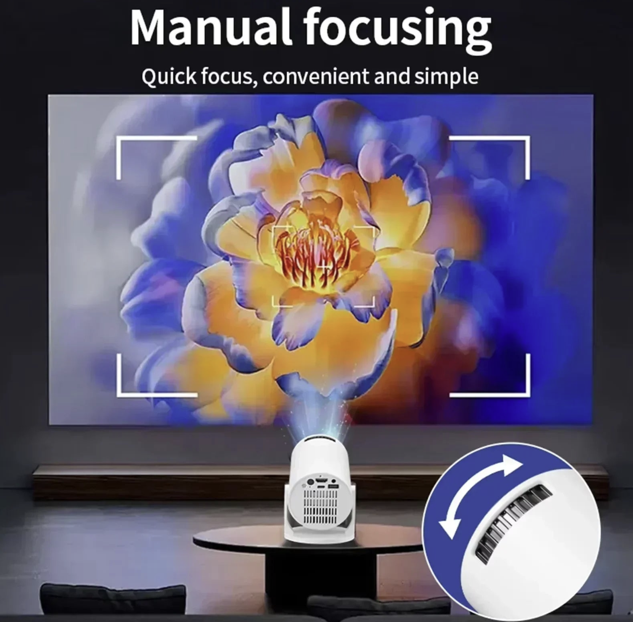 Portable 4K Mini Projector by Tech Viral To You Limited, displaying Android 11 interface on a sleek device.