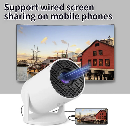 Portable 4K Mini Projector by Tech Viral To You Limited with Android 11, showing a bright, clear projected image on a wall.